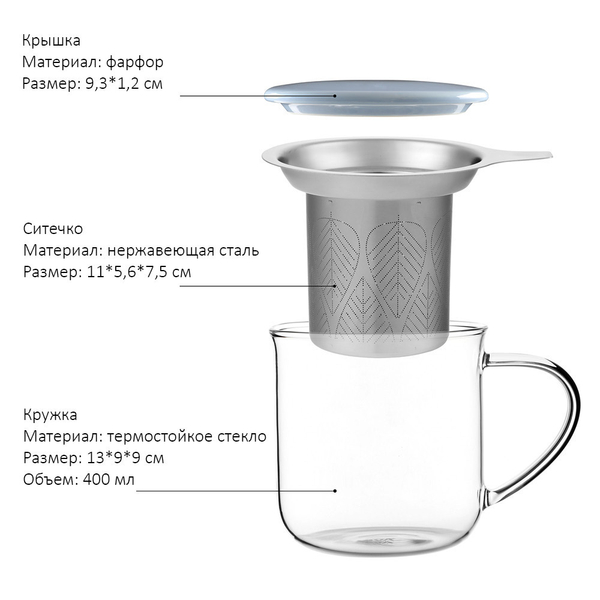 Кружка 0.45л Viva Scandinavia Minima Eva с голубой крышкой и ситечком