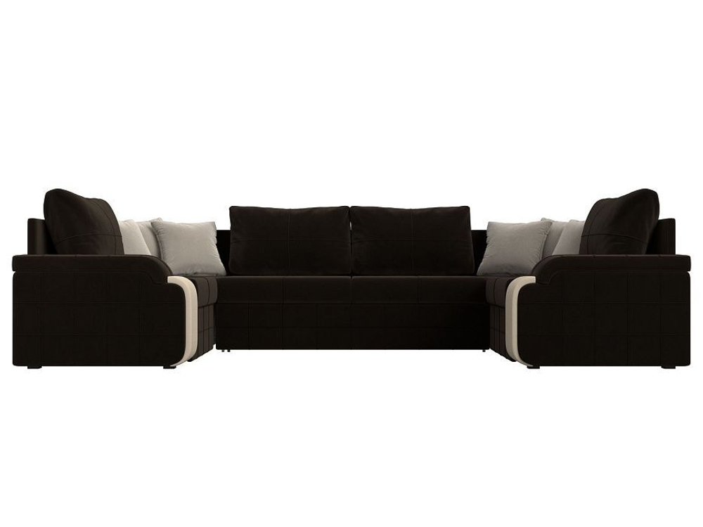 Диван П-образный Николь, Коричневый\Бежевый\Бежевый, Микровельвет\Экокожа, 29466