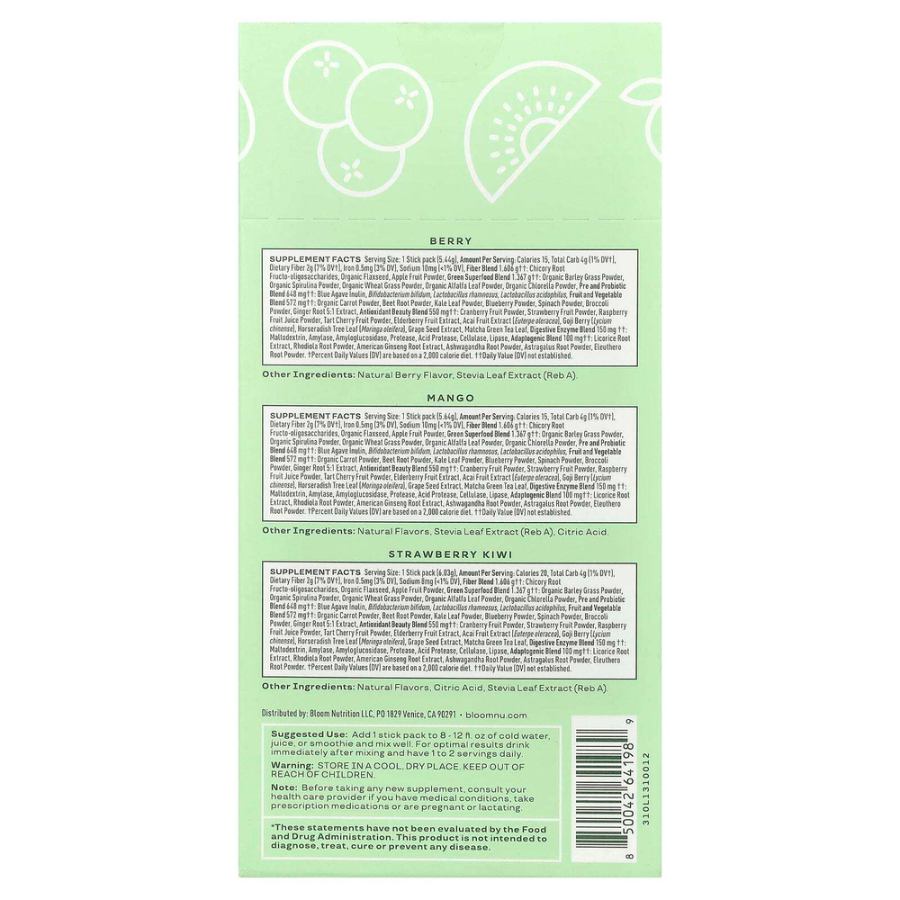 Bloom, Greens & Superfoods, Variety Pack, 18 стиков, 102,36 г (3,6 унции)