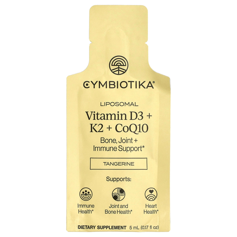 Cymbiotika, липосомальные витамины D3, K2 и коэнзим Q10, мандарин, 28 пакетиков по 5 мл (0,17 жидк. унции)
