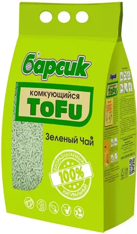Барсик 30л Наполнитель для кошек Тофу комкующийся Зеленый чай 15,4кг