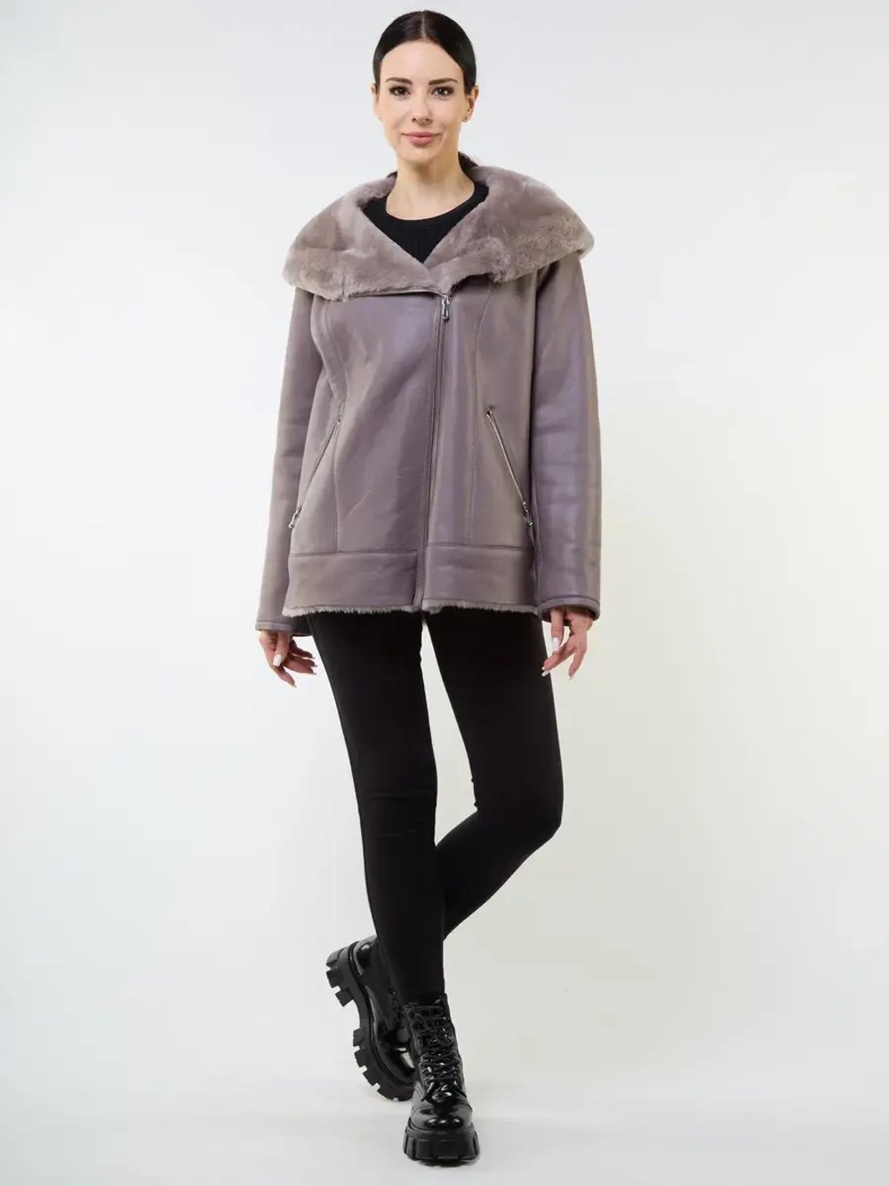 Дубленка зимняя натуральная с капюшоном авиатор пилот