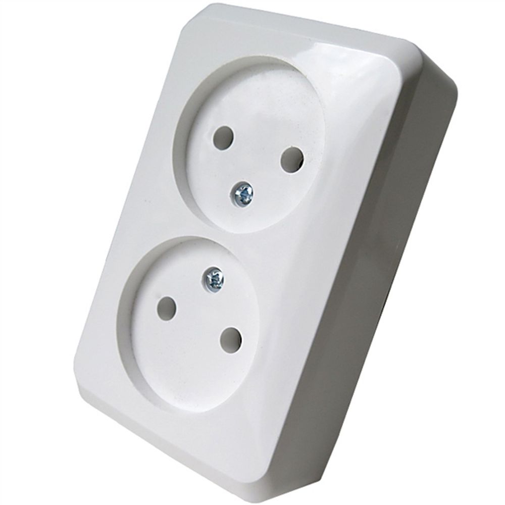 Schneider Electric ЭТЮД Белый Розетка 2-местная открытая установка без заземляющих контактов PA16-005B