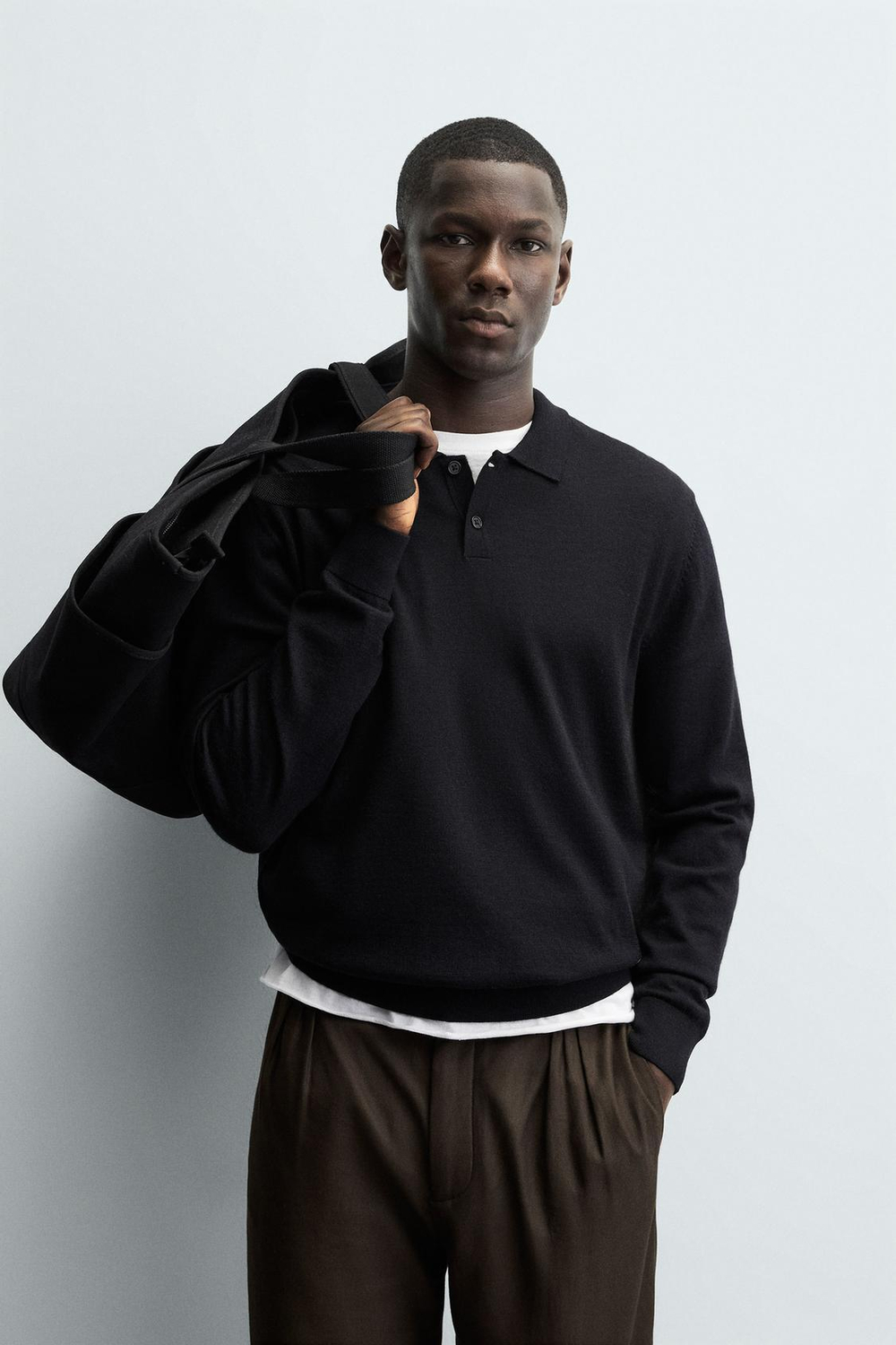 ZARA ПОЛО ИЗ 100% ШЕРСТИ, ЧЕРНЫЙ