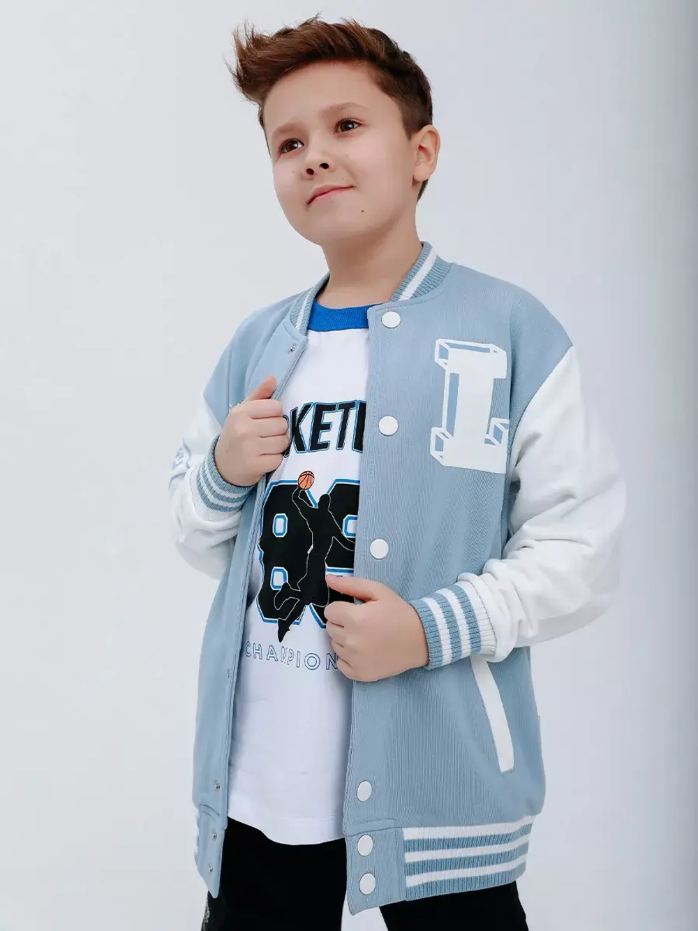 Голубой бомбер детский для школы и сада