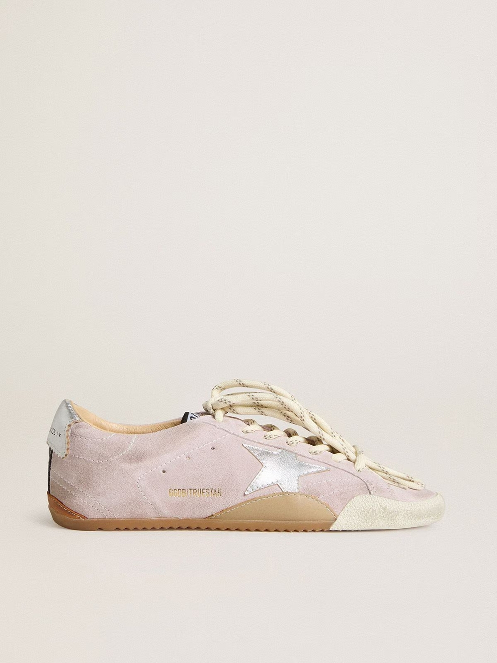 True Star in pastel pink suede with silver star and heel tab