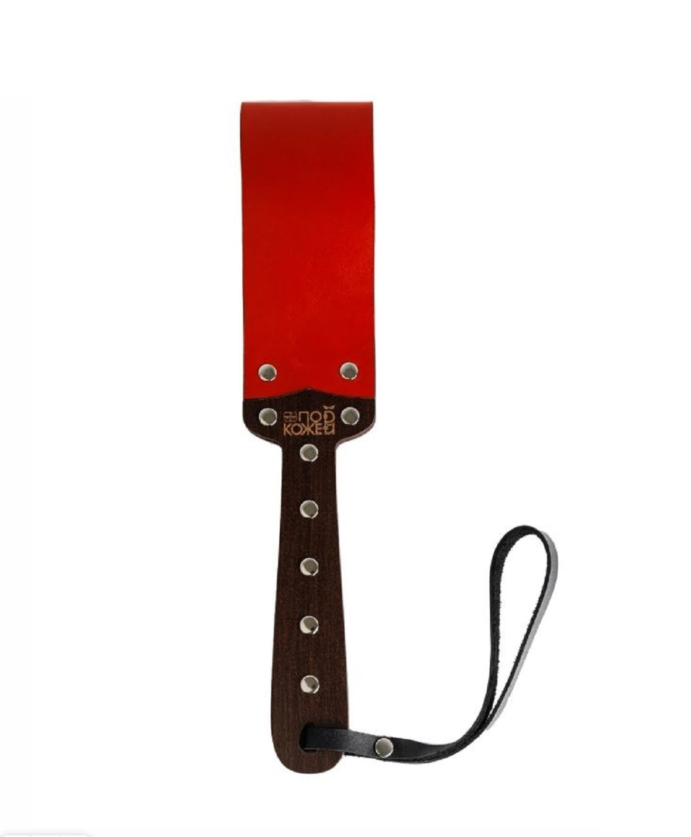 Паддл мягкий из натуральной кожи и дерева красный 34 см