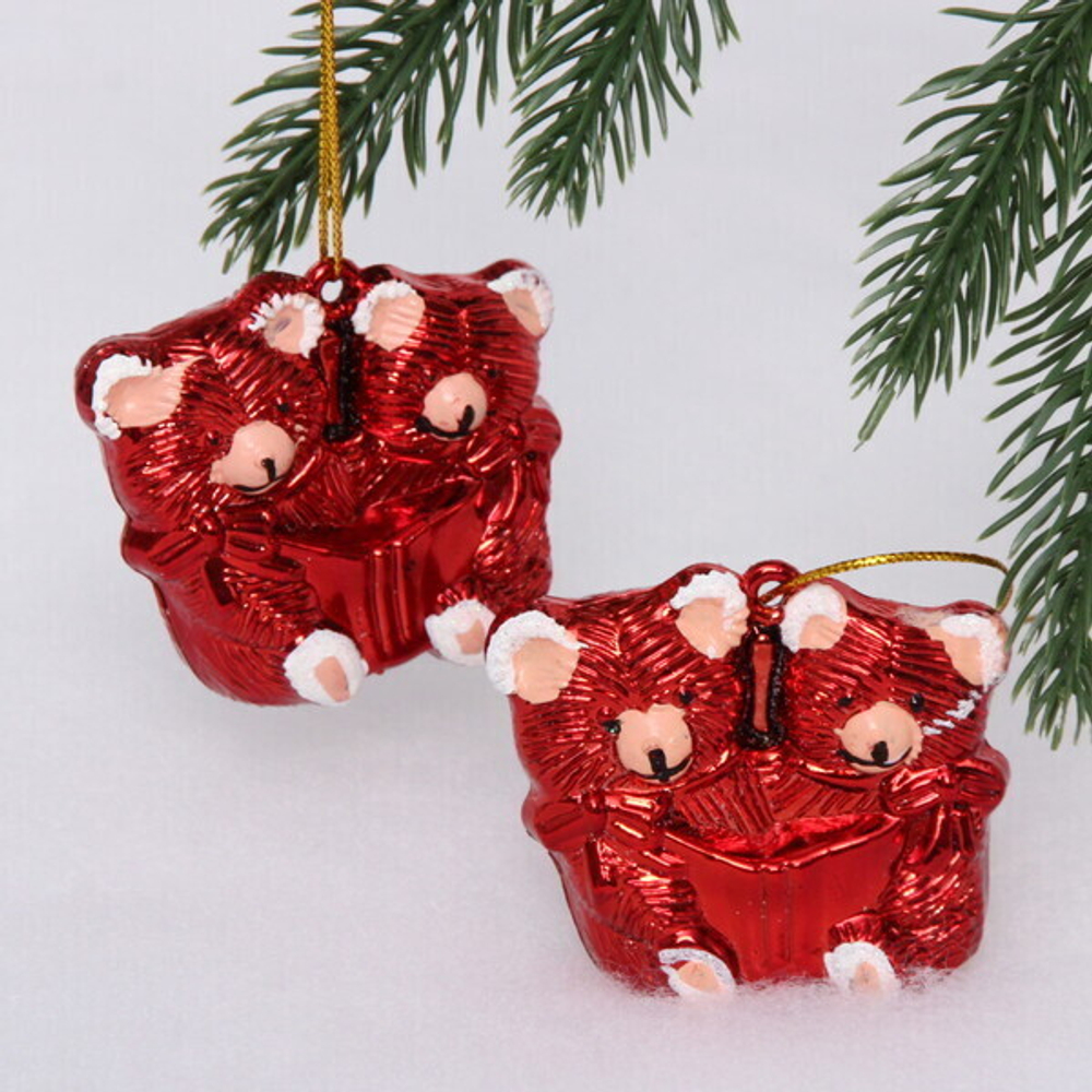 Елочные игрушки «Мишутки» 5*6 см (набор 2 шт), Красный