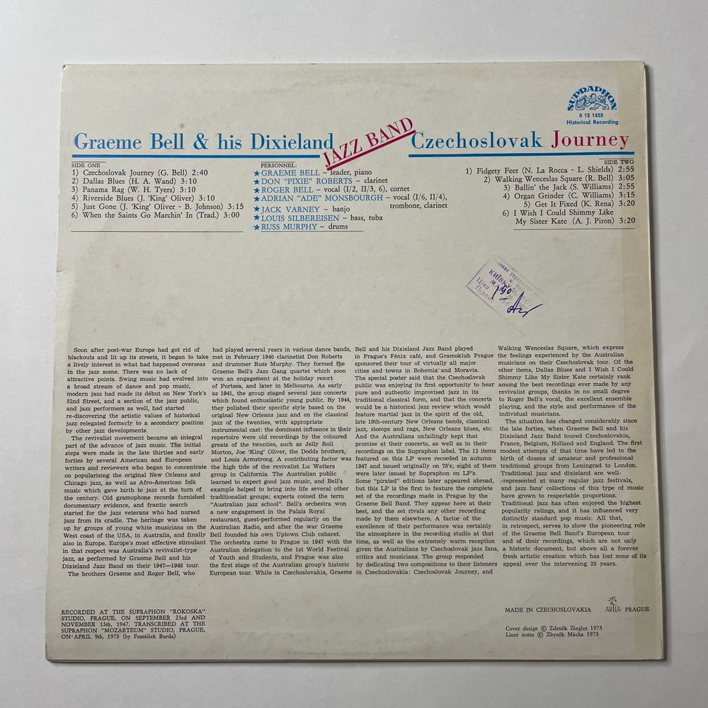 Винтажная виниловая пластинка LP Graeme Bell and His Dixieland Jazz Band Czechoslovak Journey (Чехословакия 1974)