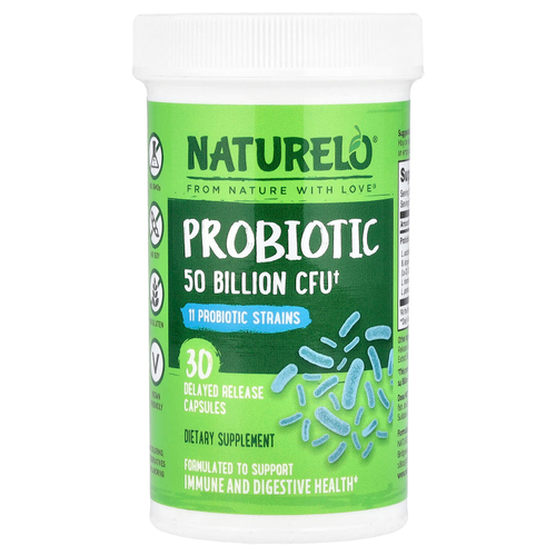NATURELO, пробиотик, 50 млрд КОЕ, 30 капсул с отсроченным высвобождением