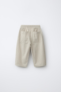 ZARA БРЮКИ SEERSUCKER В ПОЛОСКУ, СВЕТЛО-БЕЖЕВЫЙ