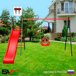 Уличные качели Sv Sport с горкой УК187В1 (3.7м/Со спинкой/Подвесы на втулке 1к)