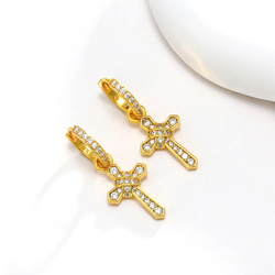 Серьги кольца конго с подвесками бижутерия, кресты со стразами золото