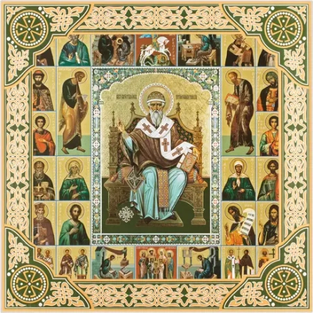 Икона "Спиридон Тримифунтский" и Собор Святых, рама 28х28, в коробке