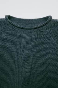ZARA СВИТЕР ИЗ 100% МЕРИНОСОВОЙ ШЕРСТИ, НЕФТЯНОЙ