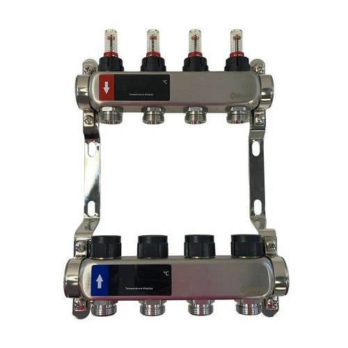 Коллектор WAAG 1"х3/4", 6вых., c клапанами, с расходомерами, сталь нерж.