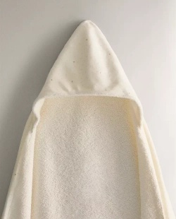 ZARA HOME ДЕТСКОЕ ПОЛОТЕНЦЕ С КАПЮШОНОМ И ВЫШИВКОЙ В ВИДЕ ЛУНЫ, КРЕМОВЫЙ