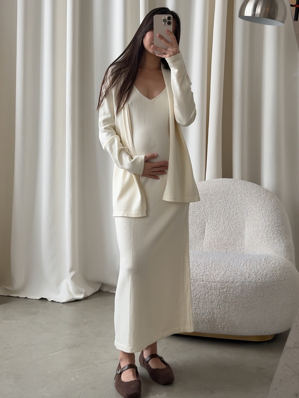 Комплект вязаный, платье-майка, с укороченным кардиганом