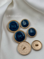 Пуговицы синий перламутр в оправе из матового золота