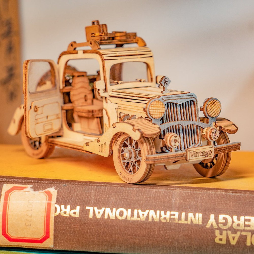 Винтажный автомобиль (Rokr Robotime and Rolife) - Деревянный конструктор, сборная механическая модель, 3D пазл, ретро автомобиль