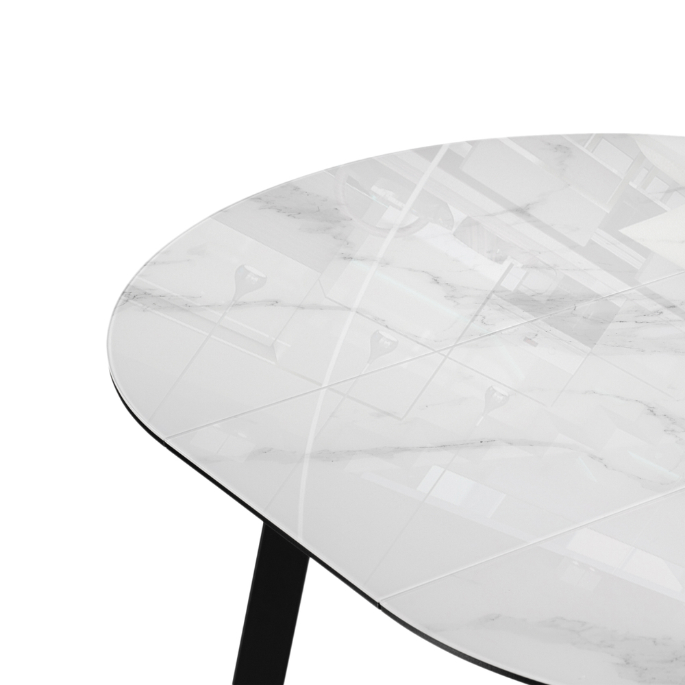 Стол стеклянный Woodville Алингсос 100(140)х100х76 белый мрамор, черный