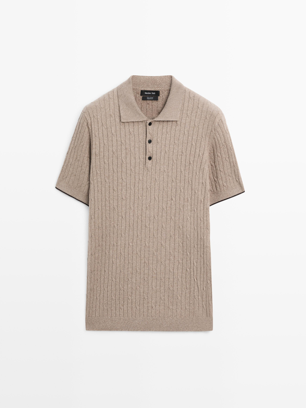 Massimo Dutti Свитер поло из смесового хлопка с узором «косы», бежевый