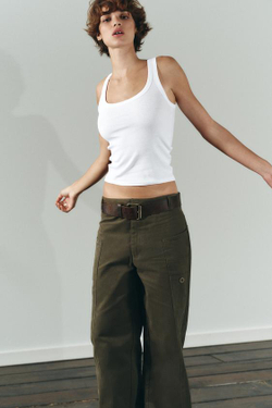 ZARA БРЮКИ-КАРГО BALLOON, ТЕМНЫЙ ХАКИ