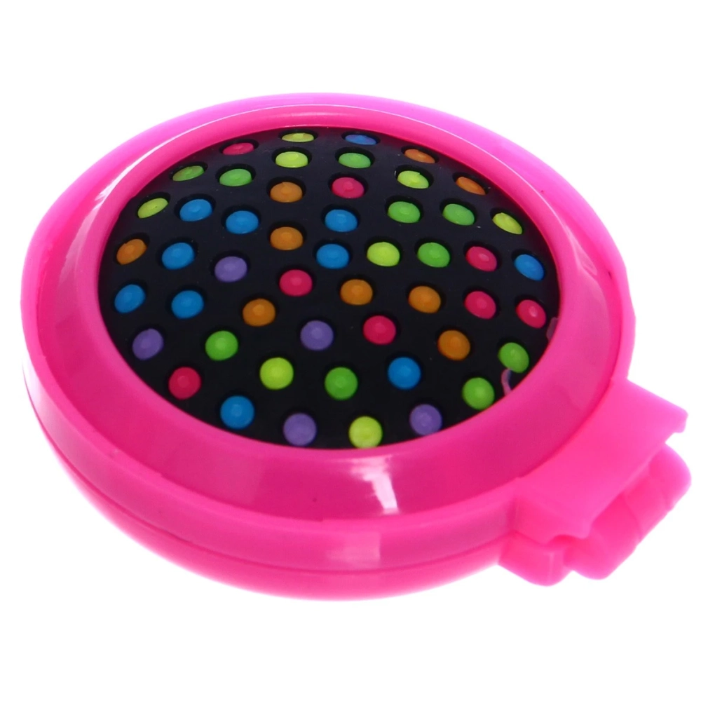 Расческа массажная складная с зеркалом, круглая, разноцветные зубья, d-6,5см.