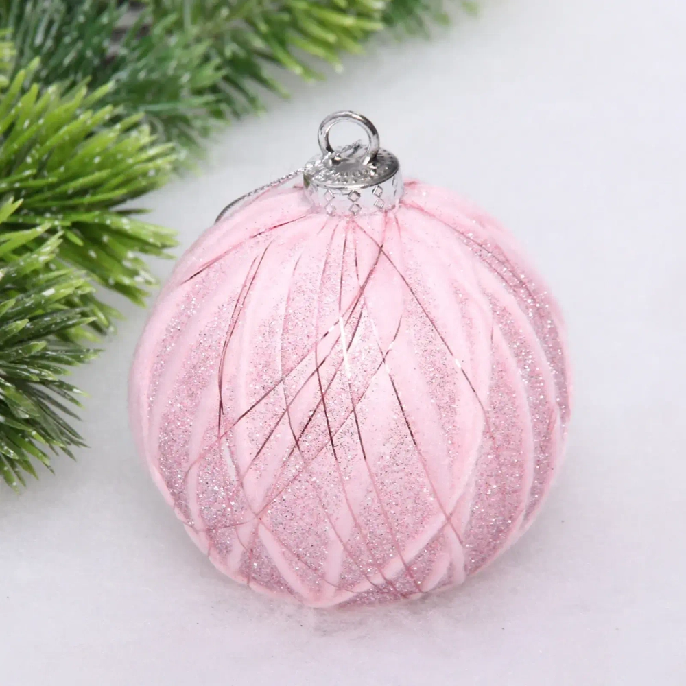 Новогодний шар «Волшебные нити» 8 см, Розовое золото