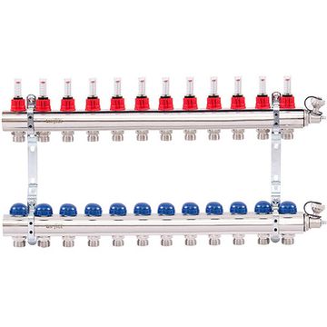 Коллектор Uni-Fitt 1"х3/4" 12 вых. из латуни с расходомерами и термостатическими вентилями 440E4312