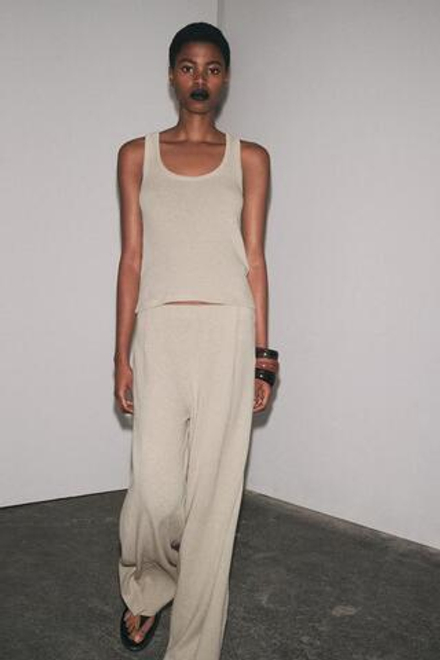 ZARA БРЮКИ ИЗ СМЕСОВОГО ЛЬНА, БЕЖЕВЫЙ