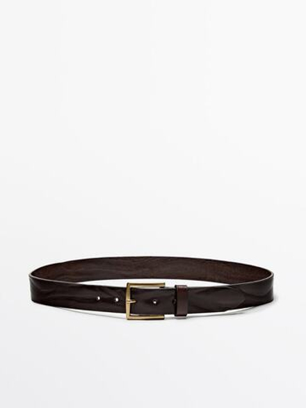 Massimo Dutti Кожаный ремень с эффектом потертости, коричневый