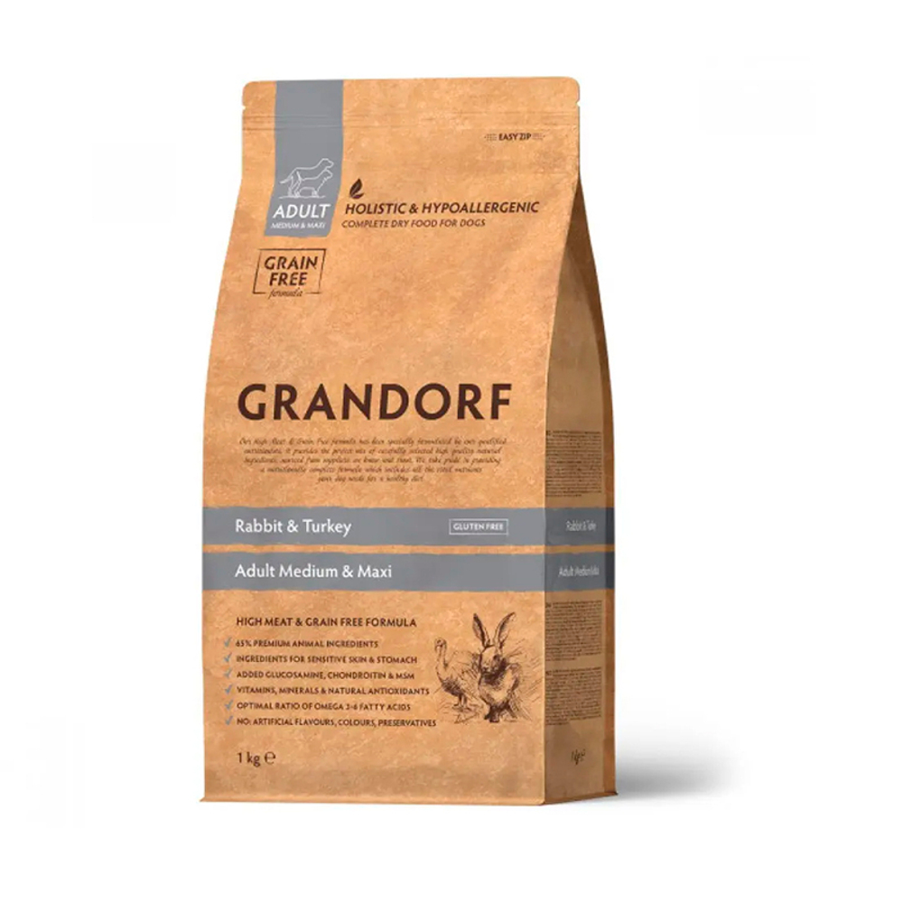 Сухой корм Grandorf Dog Rabbit&Turkey MED&MAXI, для сред и круп собак, кролик/индейка 1 кг Грандорф