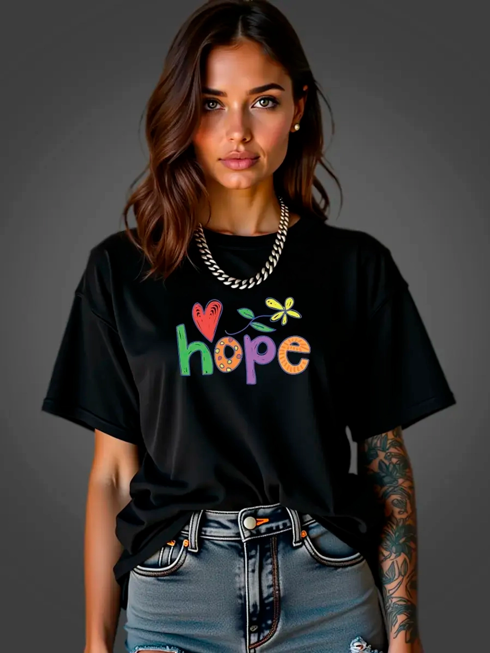 Футболка больших размеров с принтом hope