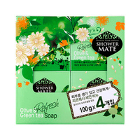 Мыло косметическое (набор) Оливковое Shower Mate Refresh Olive & Green Tea Soap 4х100г