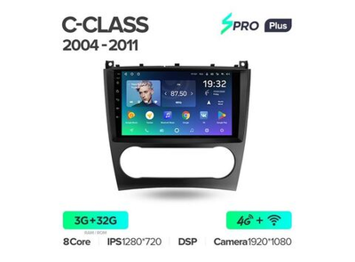 Магнитола Teyes SPRO Plus 3-32 Mercedes Benz C-Class W203 W209 C180 C200 2004-2011 9.0"