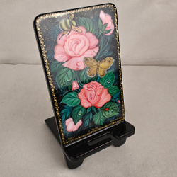 Сувенирная подставка для телефона с росписью Палех "Розы"