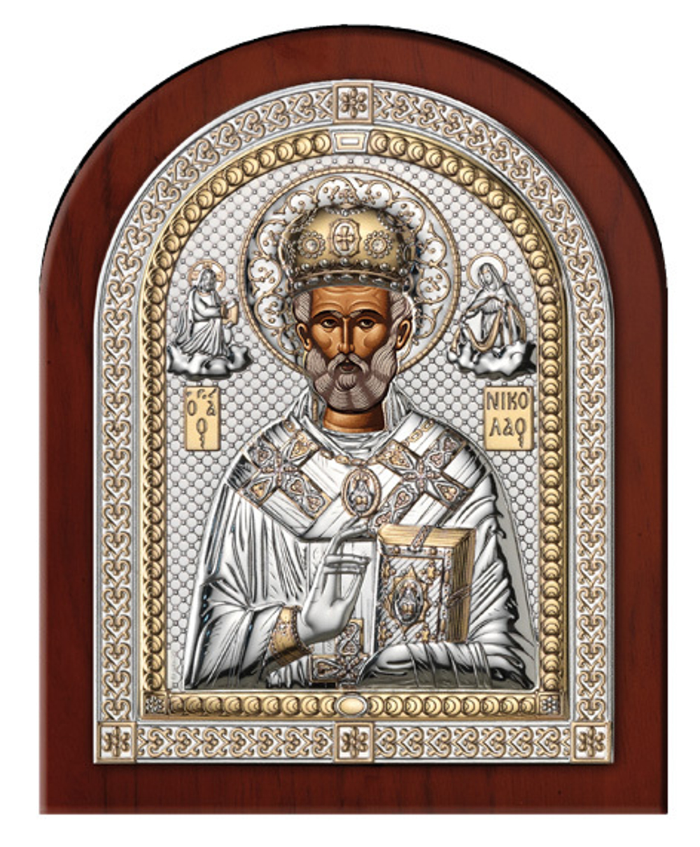 Серебряная икона Святой Николай (эксклюзивная рамка)