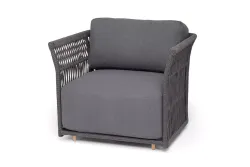 "Лугано" кресло плетеное из роупа, каркас алюминий темно-серый (RAL7024) муар, роуп темно-серый круглый, ткань темно-серая YB25-0027