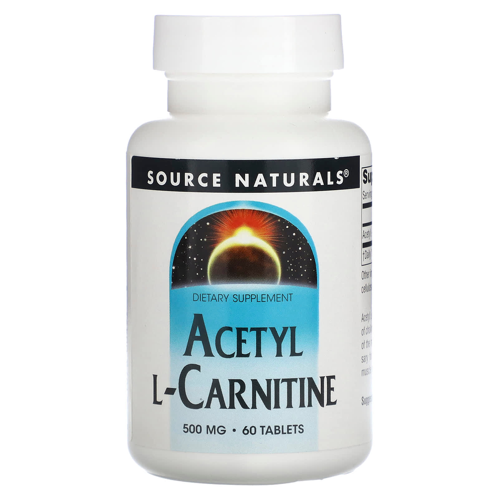 Source Naturals, ацетил-L-карнитин, 500 мг, 60 таблеток