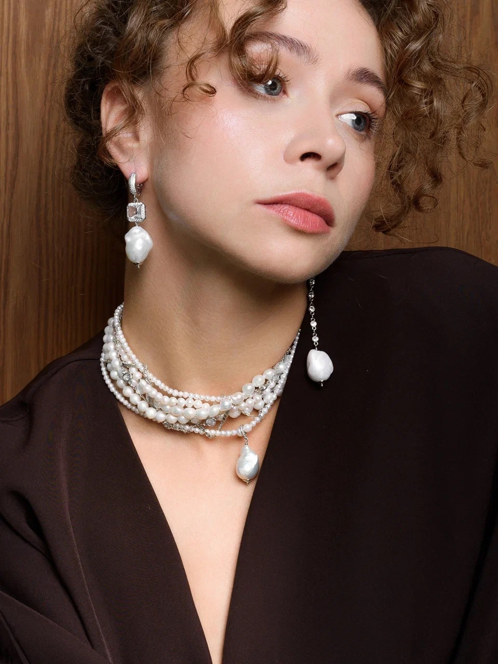 Серьги "Caramel eye pearl" Silver