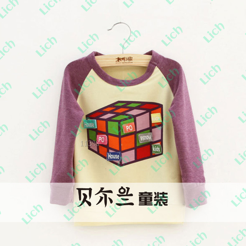 Лонгслив детский двухцветный с контрастным принтом кубика Рубика