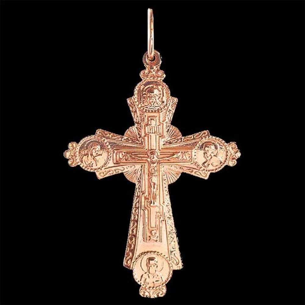 Крест нательный православный золотой с Распятием и Богородицей