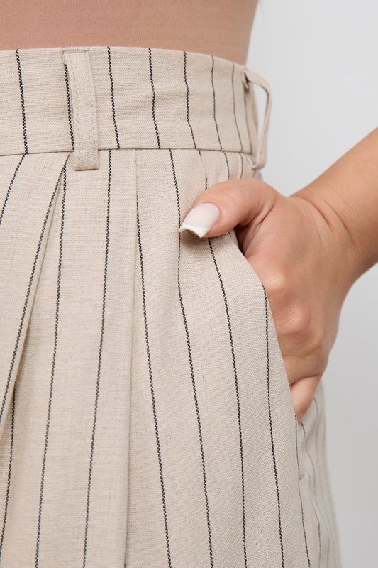 Брюки изо льна в полоску, серо-бежевый