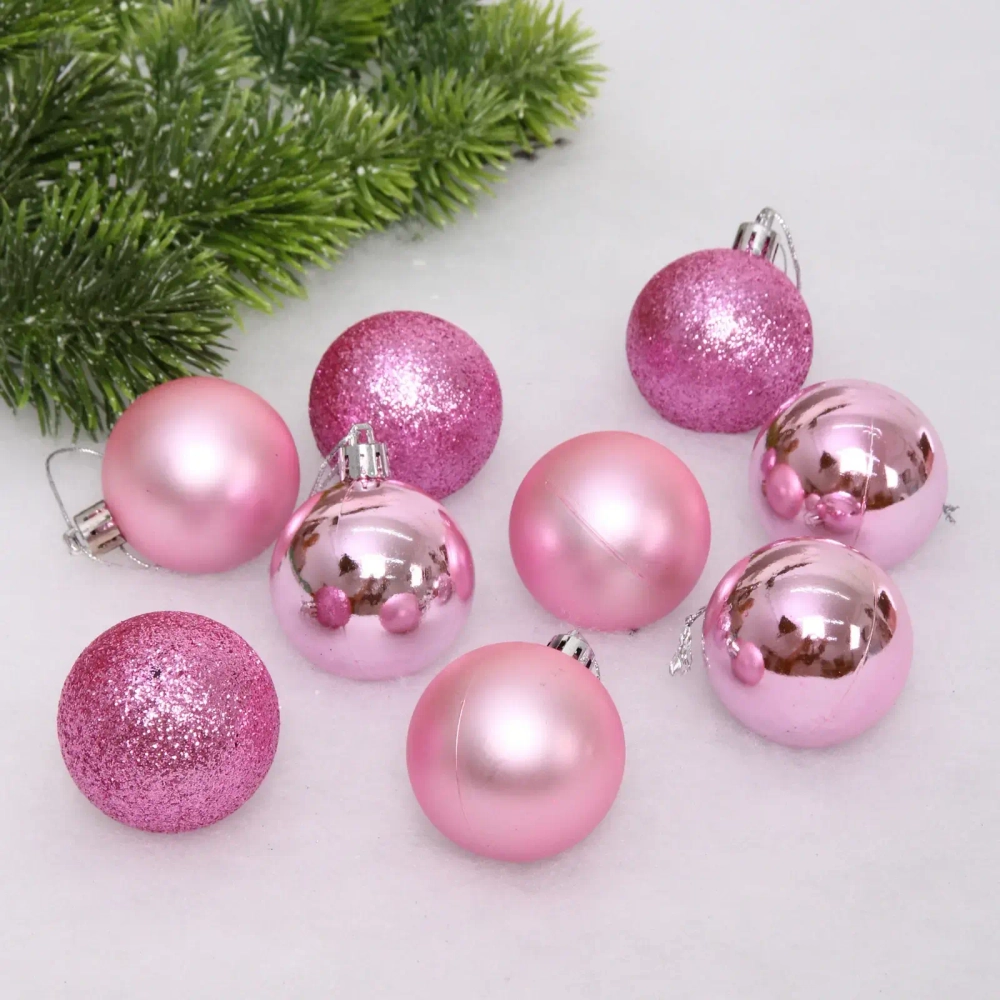 Новогодние шары 5 см (набор 24 шт) «Микс фактур», розовый