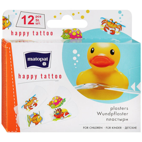 Matopat Happy Tattoo Пластыри с рисунком детский набор 25×57 мм 12 шт.