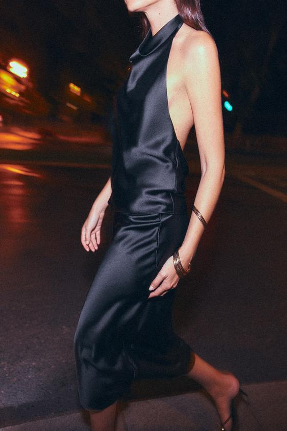 ZARA АТЛАСНАЯ ЮБКА МИДИ, ЧЕРНЫЙ