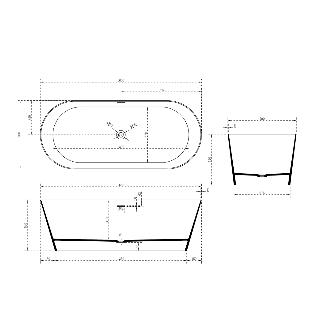 Ванна из искусственного камня ABBER Stein AS9622 белая матовая