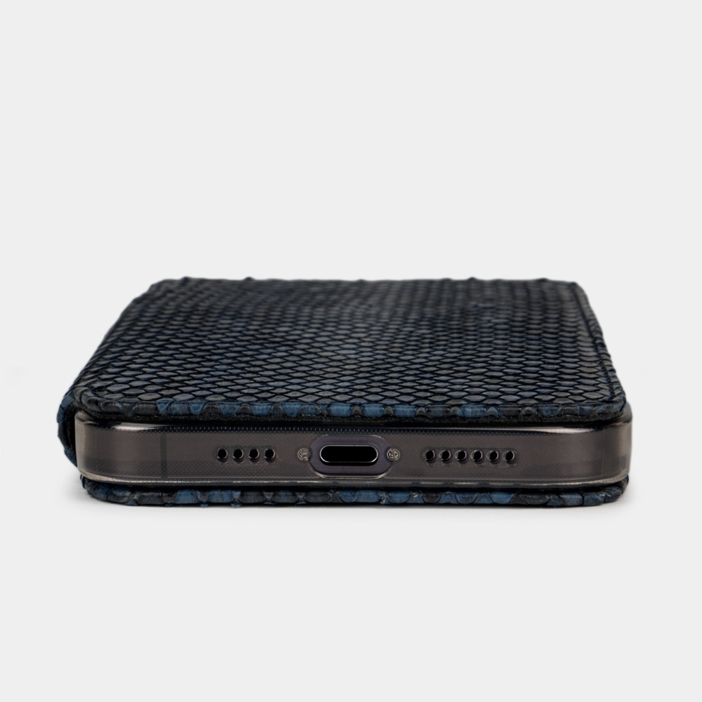 Чехол для iPhone 14 Pro из кожи питона, синего цвета