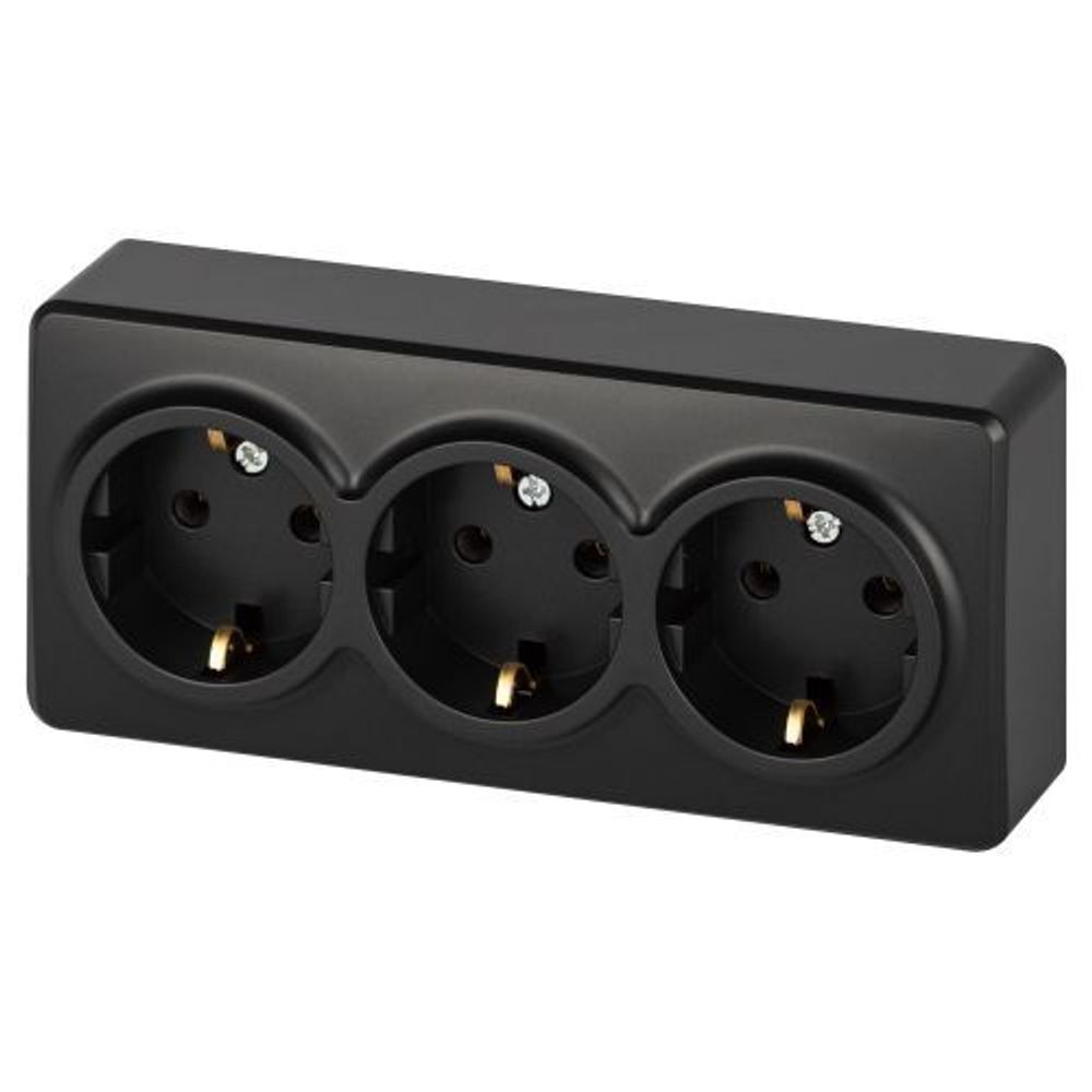 Розетка 3-м ОП Эксперт 11-2208-05 16А IP20 250В 3х2P+E Schuko с заземл. антрацит Эра Б0063007